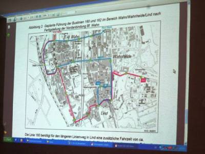 Zuknftig werden die Buslinien 160 und 162 ber die sogenannte Nordanbindung (Verlngerung der Nachtigallenstrae zum Bahnhof Wahn) gefhrt. Die gewonnene Zeitersparnis wir fr Verbesserungen in Wahnheide und Lind genutzt. - Zukünftig werden die Buslinien 160 und 162 über die sogenannte Nordanbindung (Verlängerung der Nachtigallenstraße zum Bahnhof Wahn) geführt. Die gewonnene Zeitersparnis wir für Verbesserungen in Wahnheide und Lind genutzt.